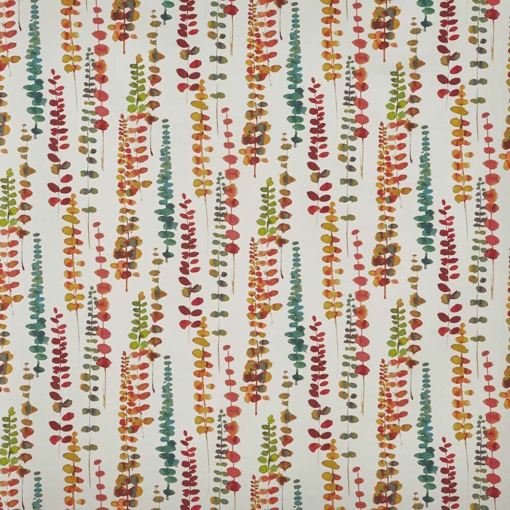 Tela para cortinas en algodón estampada de hojas y ancho 280cm. Color rojo ref. 8300021