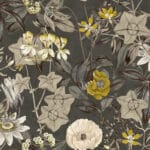 Terciopelo de estampado floral en gris "Passiflora" diseño de Clarke & Clarke