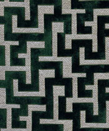 Tejido con motivos geométricos y efecto terciopelo en verde esmeralda