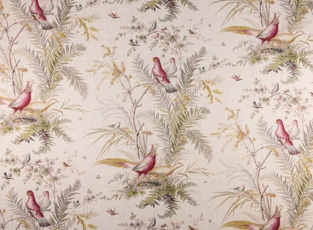 Estampado campestre de aves, tejido algodón 90% y lino10%