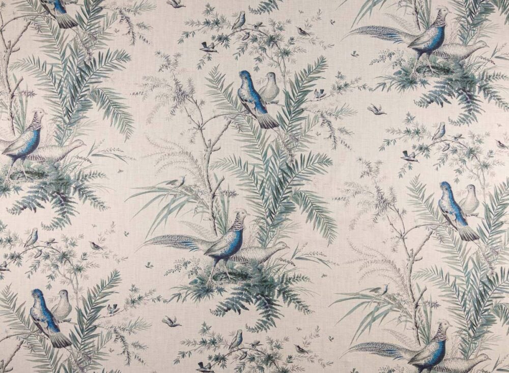 Estampado campestre de aves, tejido algodón 90% y lino10%