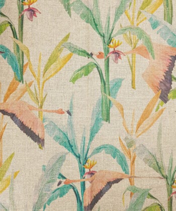 FLAMINGO-02 Tier-Polsterstoffe Leinenstoff mit Flamingo-Tropenmuster