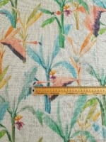 tela de lino de estampado tropical de flamencos y flores de aves del paraíso
