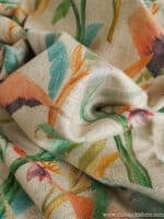 tela de lino de estampado tropical de flamencos y flores de aves del paraíso