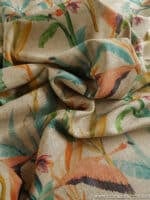 tela de lino de estampado tropical de flamencos y flores de aves del paraíso