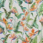 Tela de tapicería con estampado de hojas tropical