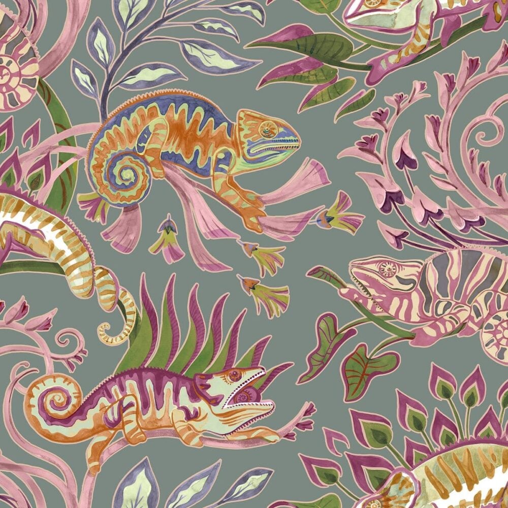 Pared decorada con Limonar Wallpaper de James Malone (gris)