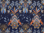 Tela bordada con estampado exótico de tigres, flores y aves