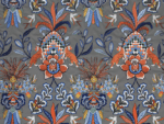 Tela bordada con estampado exótico de tigres, flores y aves en gris