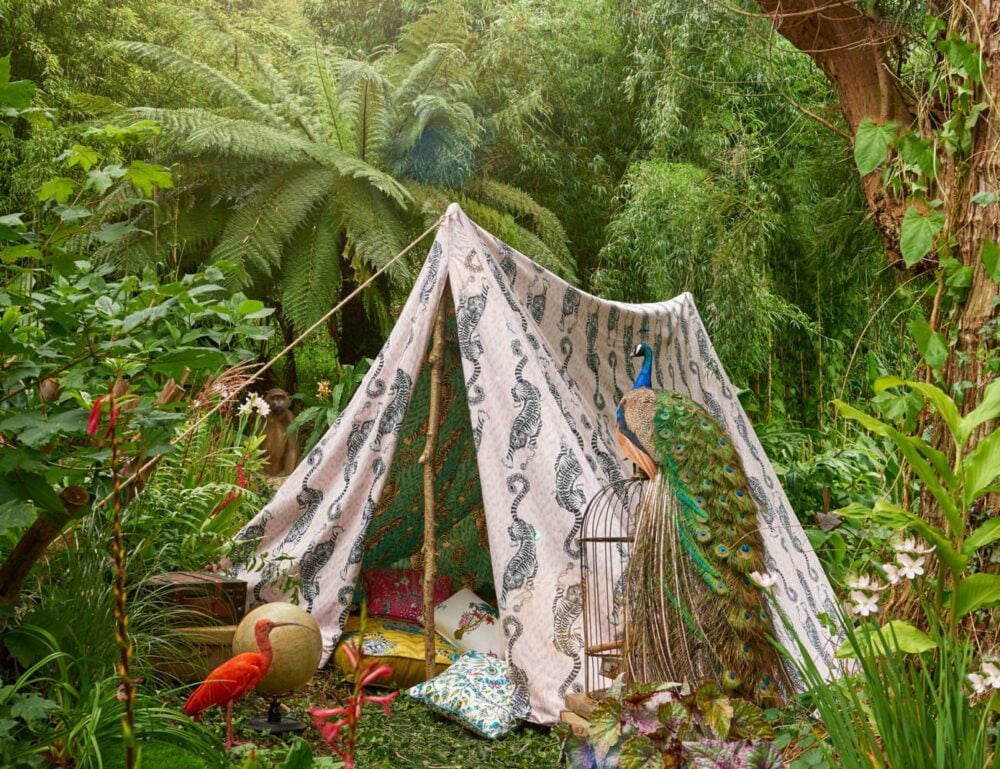 tipi confeccionado con Estampado fantástico de tigres y animal print rosa en algodón 100% grueso