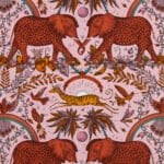 Estampado de elefantes de fantasía en algodón grueso color rosa