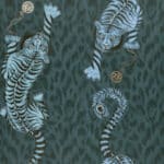 Papel pintado de grandes leopardos en verde y azul