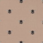 tela de algodón y lino estampado de abejas en color rosa viejo