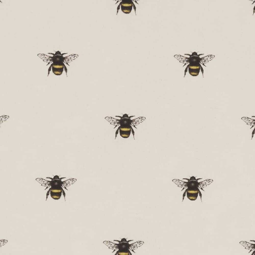 tela de algodón y lino estampado de abejas en color crudo - natural
