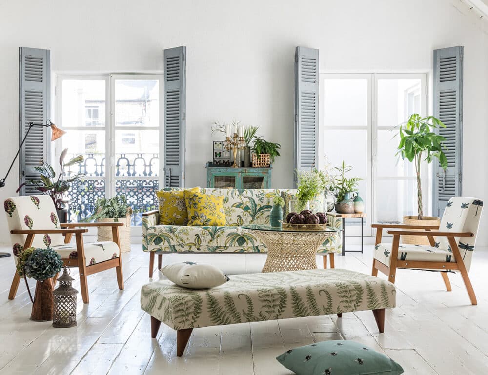 decoración textil con telas estampadas de estilo inglés