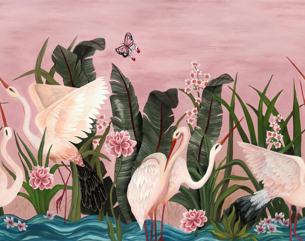 Papel pintado tipo mural en rosa de 350x280 cm de Laura Torroba y Coordonné