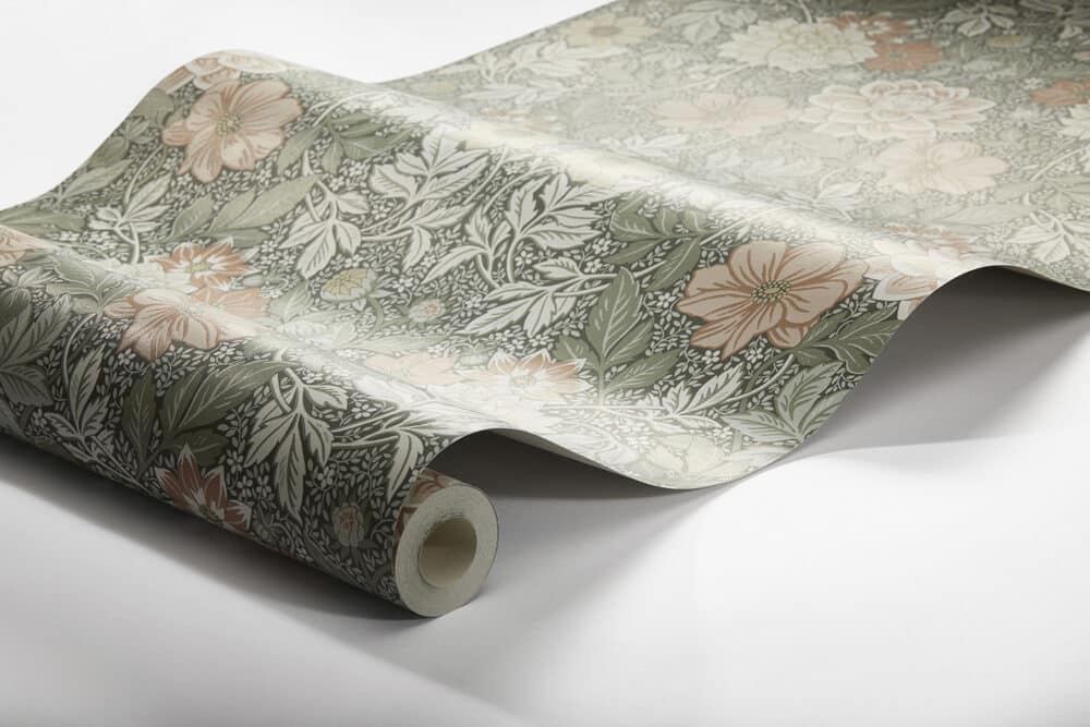 Rollo de papel pintado de flores grandes "Dahlia Garden" en verde