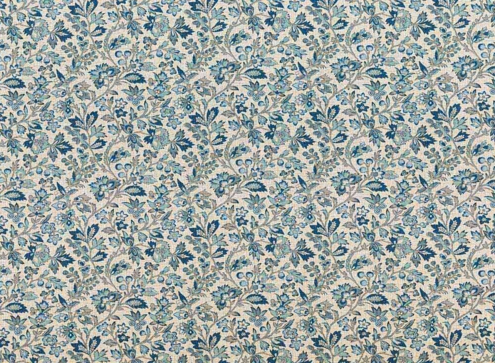 Algodón estampado de pequeñas flores de lys en azul