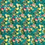 Terciopelo estampado de grandes frutas y ancho 136cm en verde esmeralda ref. F1515-04