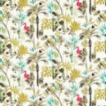 Algodón de estampado tropical de palmeras y flamencos. Ref. F1518-01