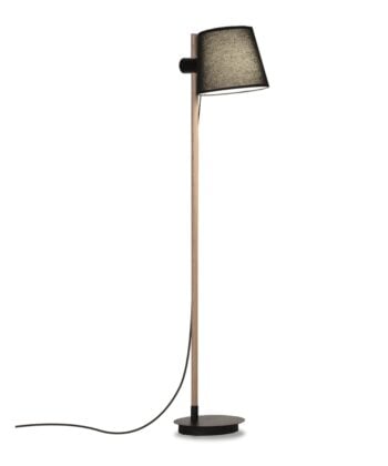 Wooden floor lamp with textile shade (in black or white)