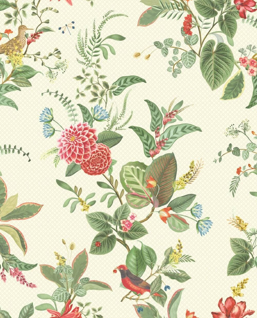 Papel pintado de Pip Studio de pájaros y flores en crudo