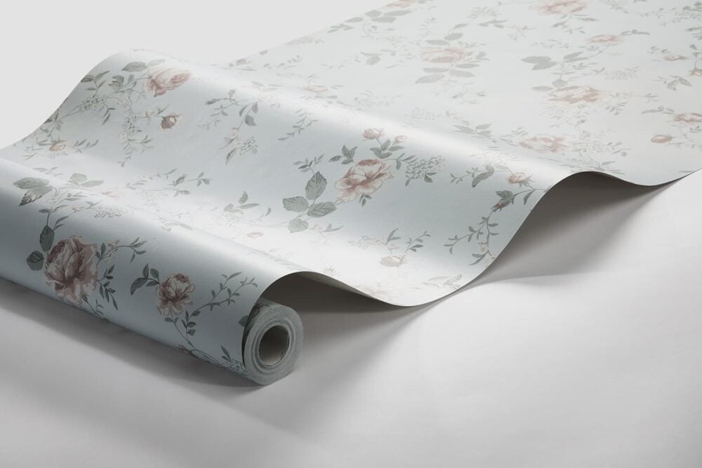Rollo de Papel pintado "Rose Garden"de rosas con motivos pequeños en azul celeste (7465)