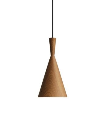Lámpara colgante en cono de aluminio, pintura imitación madera y Ø25cm