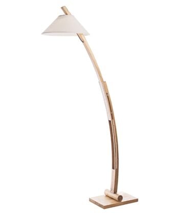 Height-adjustable floor lamp in ash wood and ecru textile shade