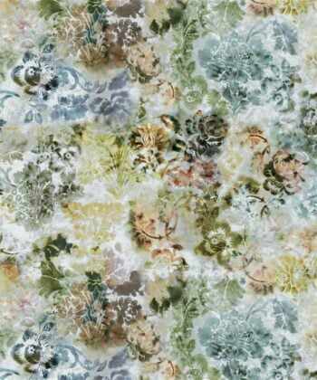 Lino estampado de flores pintadas en acuarela en tonos pastel "Tarbana Lino" diseño de la firma Designers Guild