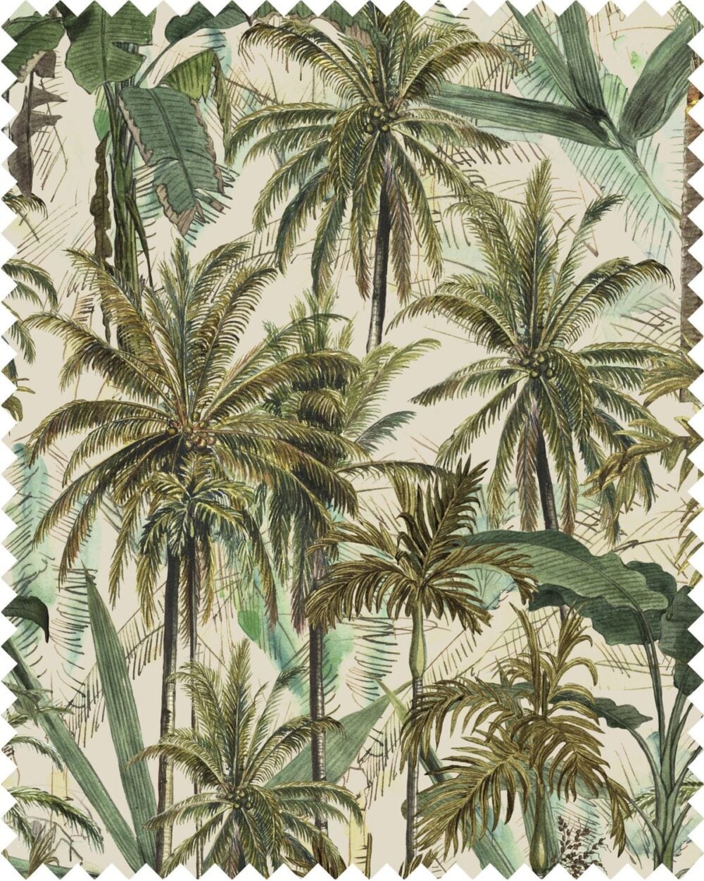 Lino 100% estampado de palmeras tropicales con fondo claro "the_jungle" de la firma Mind the Gap