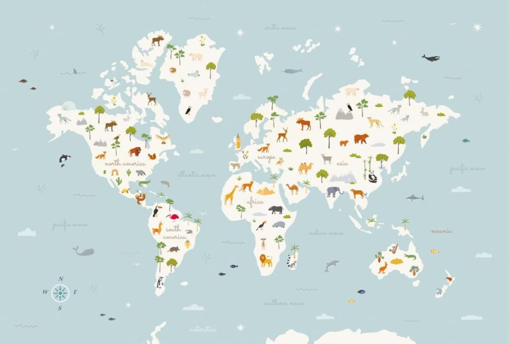 ANIMAL MAP Papel Pintado Decoración Infantil