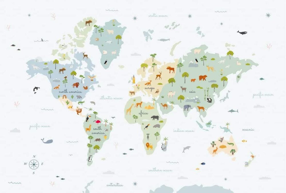ANIMAL MAP Papel Pintado Decoración Infantil