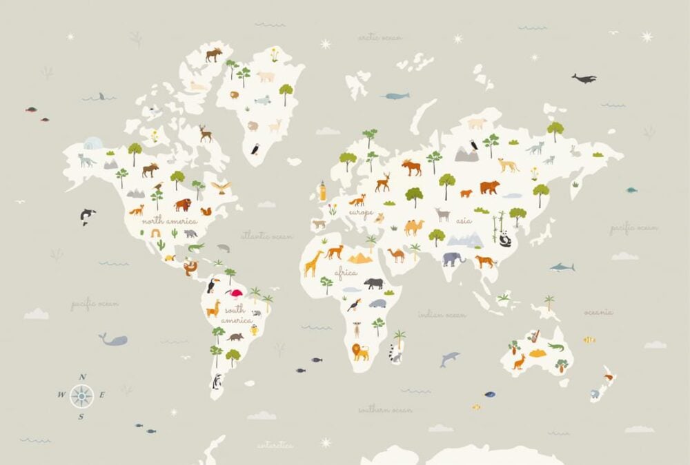 ANIMAL MAP Papel Pintado Decoración Infantil