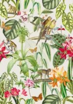 Papel pintado tropical de flores y aves exóticas (TNT o vinílico) de Coordonné. PARROTS - PERLA - 9900001