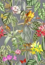 Papel pintado tropical de flores y aves exóticas (TNT o vinílico) de Coordonné. PARROTS TORMENTA - 9900006