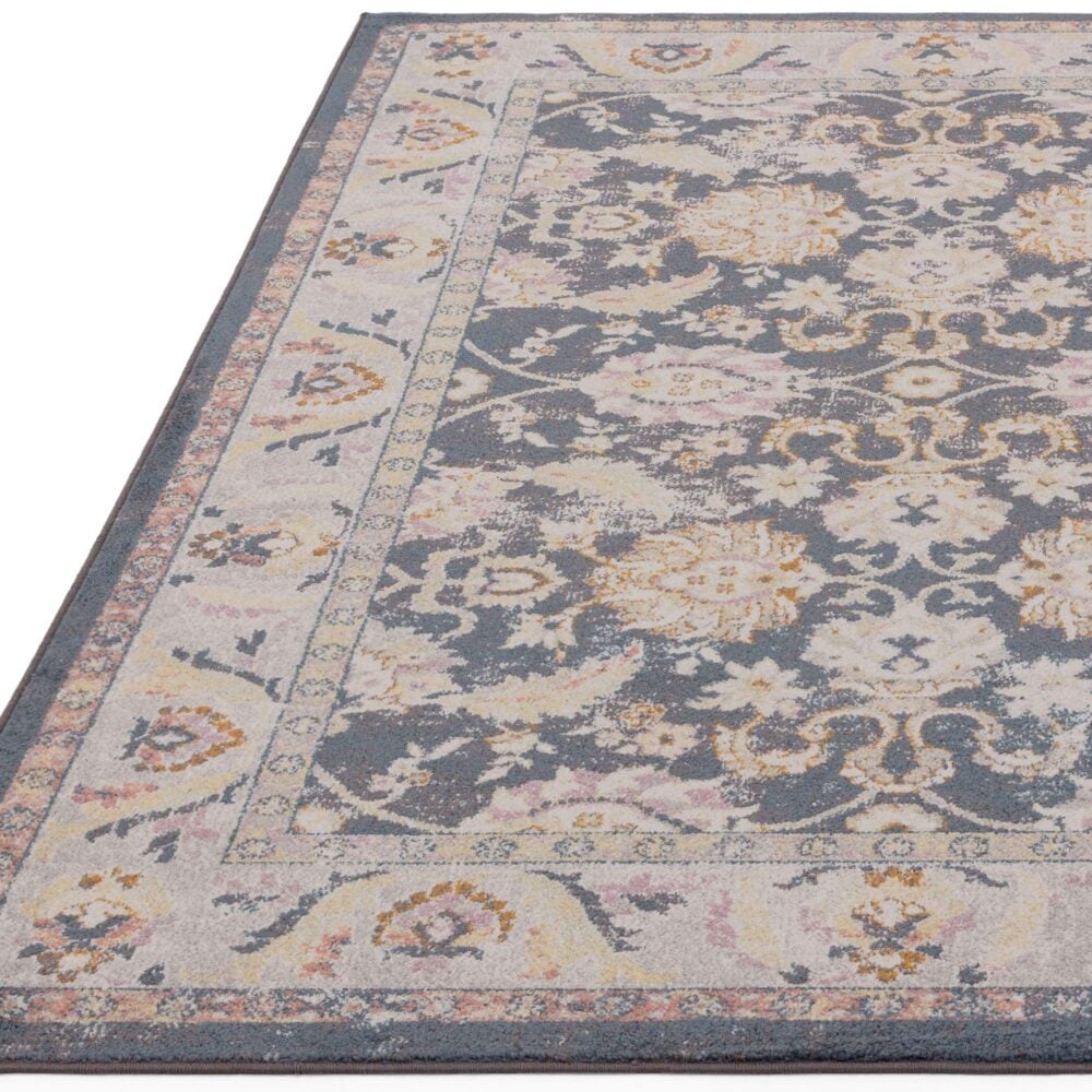 Alfombra persa vintage de flores sobre fondo oscuro (tamaño a elegir). Ref. Flores-Farah-FR07