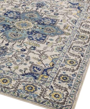 Alfombra de diseño vintage en azules (tamaño a elegir)
