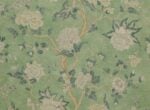 Lino estampado de flores y ramas de estilo exótico. Diseño "PALAWAN col. Verde" de Güell-Lamadrid