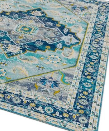 Alfombra de diseño persa azul en poliéster (160×230cm)