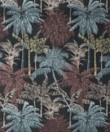 Jacquard estampado tropical de exóticas palmeras. Ref. "oasis_carnival" de Coordonné.