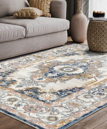 PRT180A Alfombras Alfombra Azul Alfombra tradicional vintage marfil y azul marino (160×230cm)