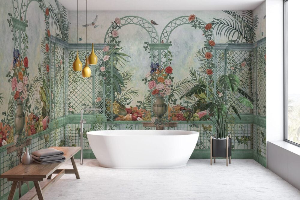 Baño decorado conmural de papel pintado vinílico de Coordonné