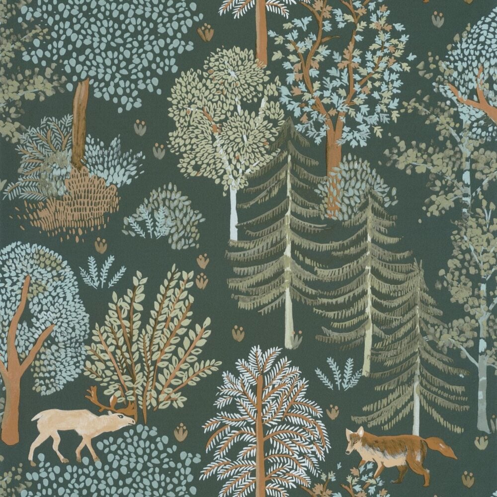 Papel pintado con motivos de árboles y animales del bosque "Ballad" 102937726