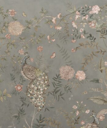custom wallpaper mural chinoiserie of dahlias and peacocks Custom murals Animals