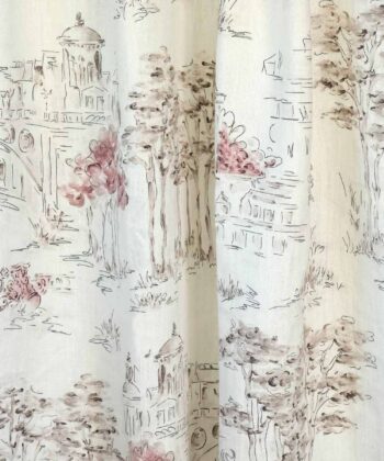 Lino estampado de un paisaje clásico esbozado Colección "Toscana Fabrics" Estilo Boho