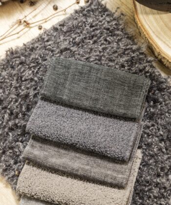 Tejido bouclé de microchenilla con textura de borreguito Colección "Cocoon" Estilo Contemporáneo