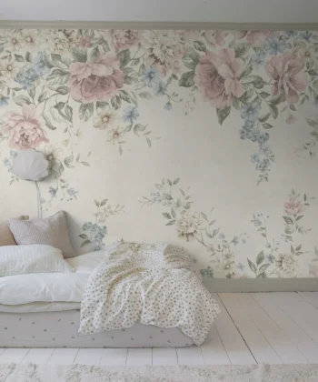 Mural infantil de jardín de flores en tonos pastel (294 x 265 cm) Colección «Newbie Wallpaper Vol. I - II» Decoración Infantil Mural de papel pintado de flores