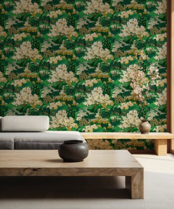 Papel pintado con motivos de paisaje de flores oriental Colección "Forbidden City" Estilo Chinoiserie