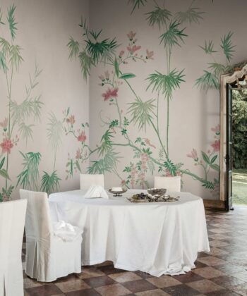 Mural de papel pintado de un bosque de bambú Colección "Chinoiserie Garden" Animales